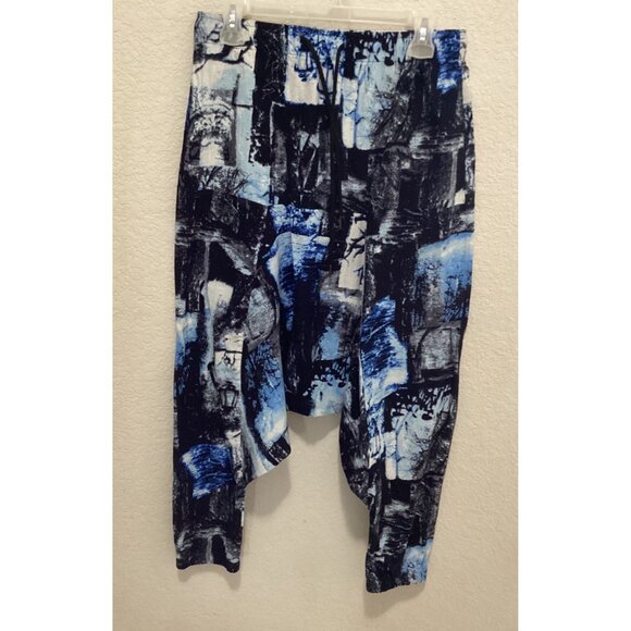 Abstract Print Drop Crotch Pants In Blue & Black Size M - Picture 2 of 4